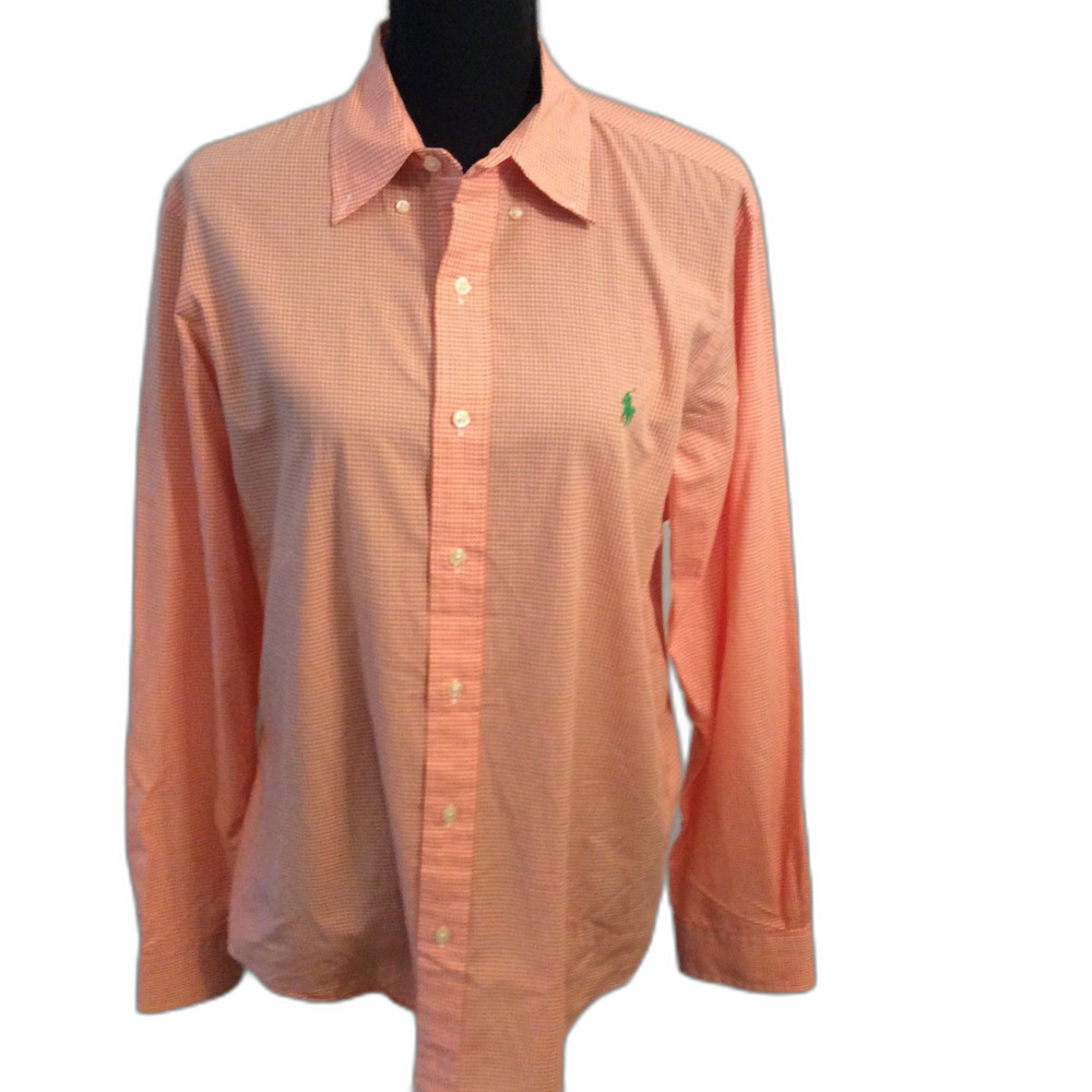 Ralph Lauren Medium Black label Horse Logo Orange Check Button Up